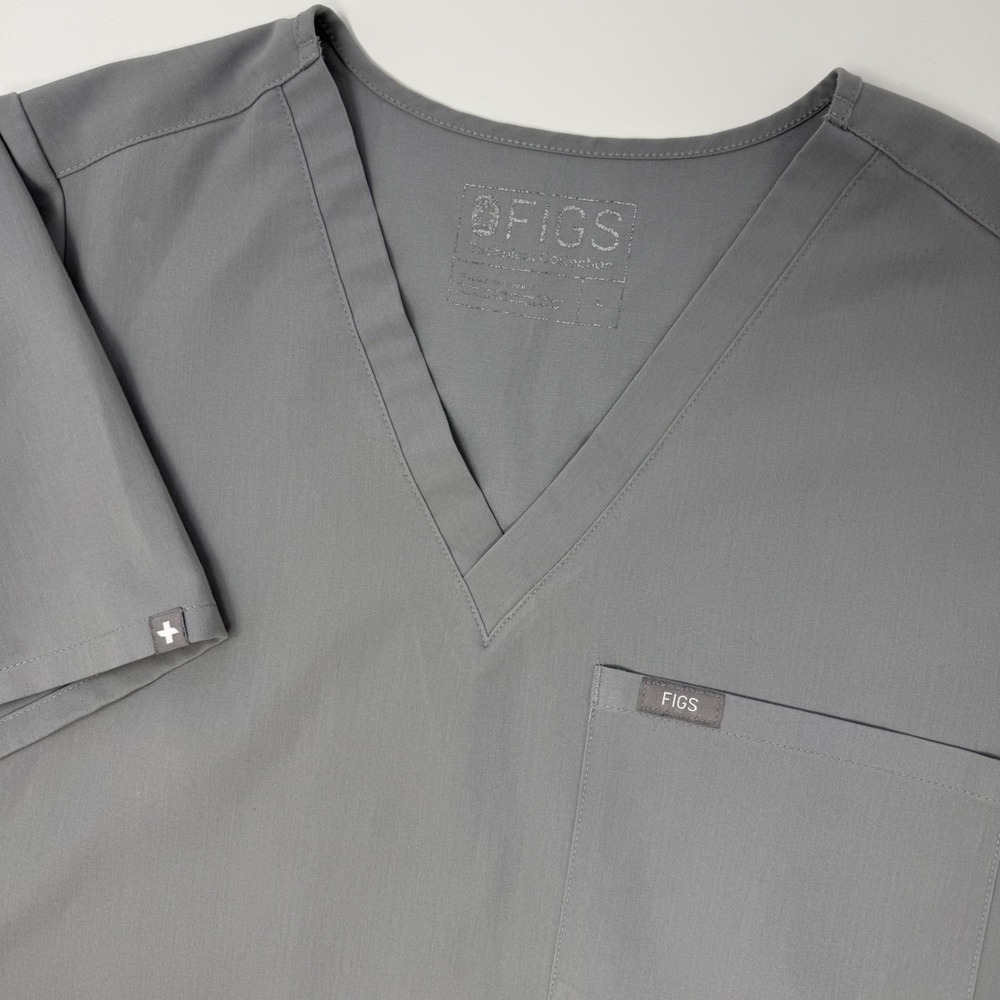 FIGS Catarina Technical Collection Women's Scrub Top Gray V Neck Large